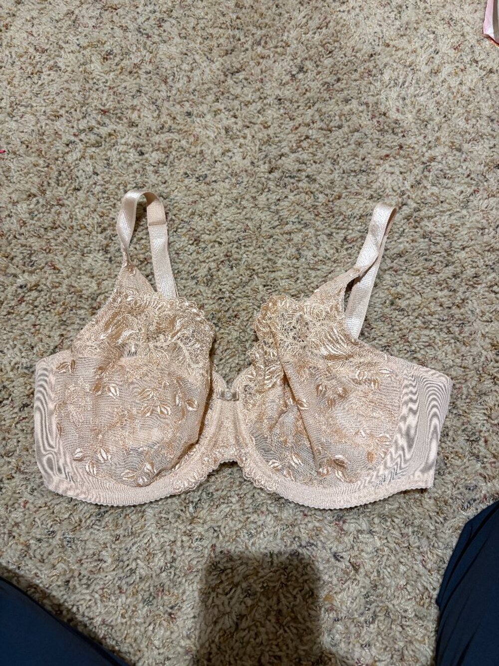 Wacoal 38D Tulip Embroidery Lace Bra Nude Tan 85702 - Picture 2 of 11